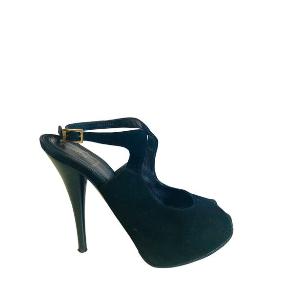 Fendi Shoes - FENDI Black Suede Sandals Peep Toe Pumps Heels Size 35 US 5